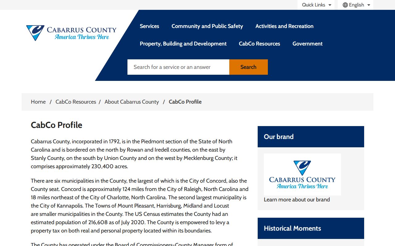 Cabarrus County profile information supporting county-based court jurisdiction