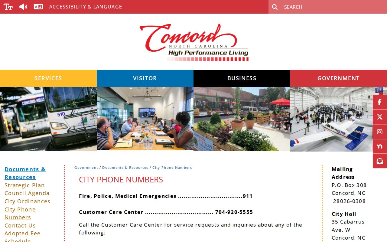 Cabarrus County traffic court Concord municipal contact directory
