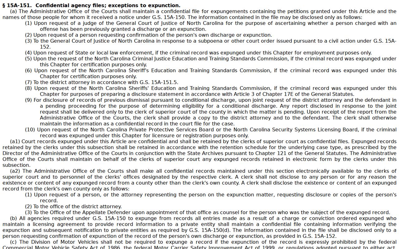 Cabarrus County criminal court docket expunction access rule