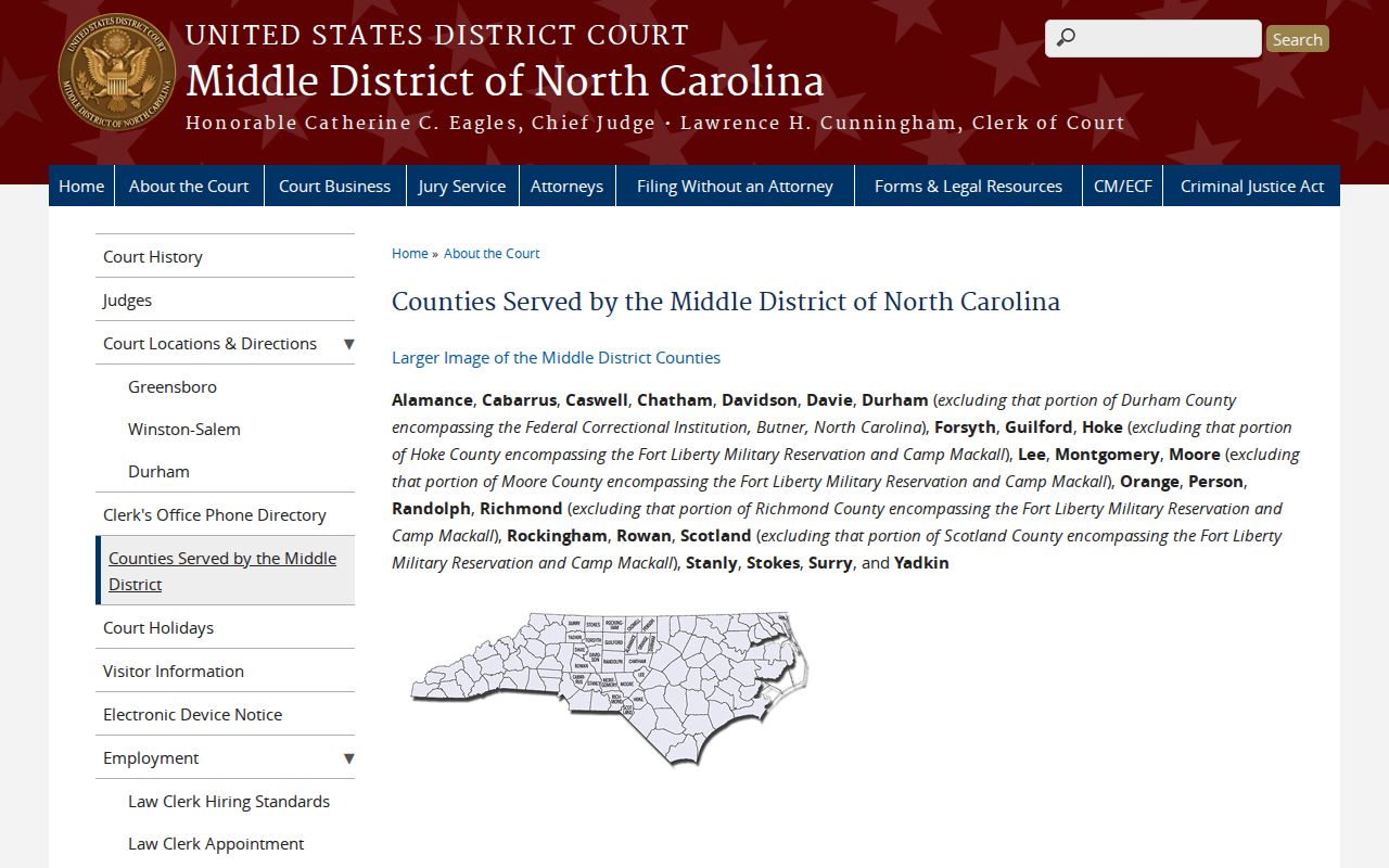Middle District of North Carolina counties-served information including Cabarrus County