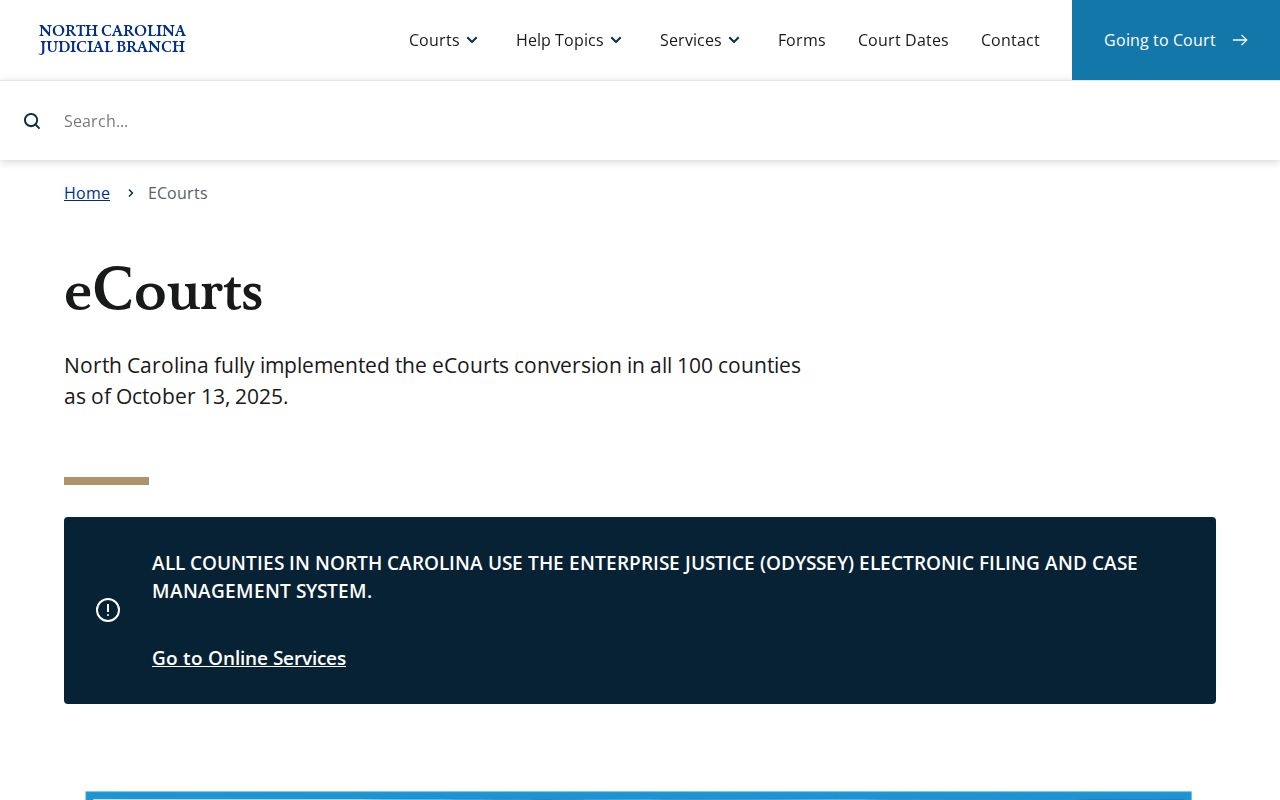 Cabarrus County court docket access through North Carolina eCourts