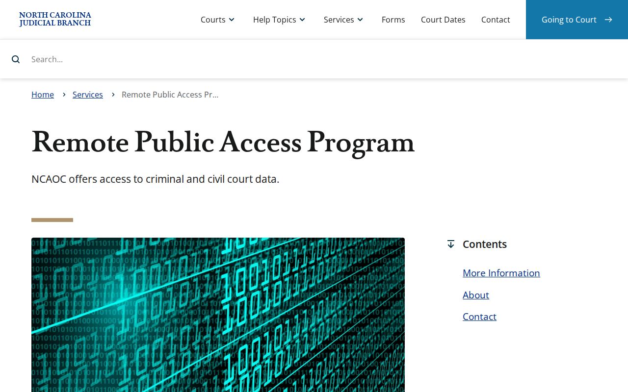 North Carolina Remote Public Access Program information for court data access